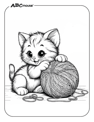 Free printable cat and yarn coloring pages for kids from ABCmouse.com. 