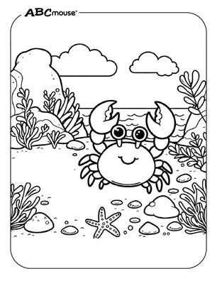 Free printable crab coloring page for kids from ABCmouse.com.