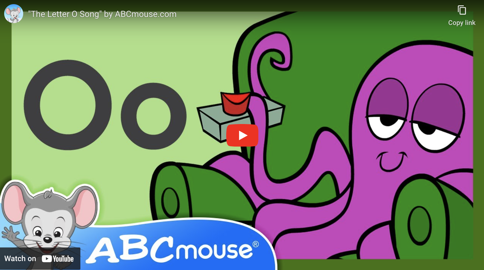 Letter o song video from ABCmouse.com. 