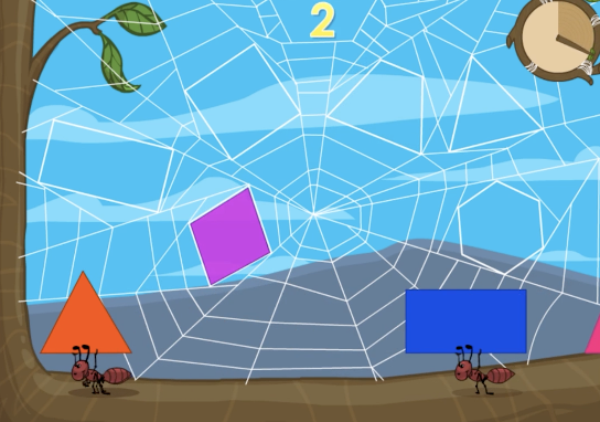 Screen capture of a fun Spider Web Shapes, preschool and kindergarten math game on ABCmouse.com. 