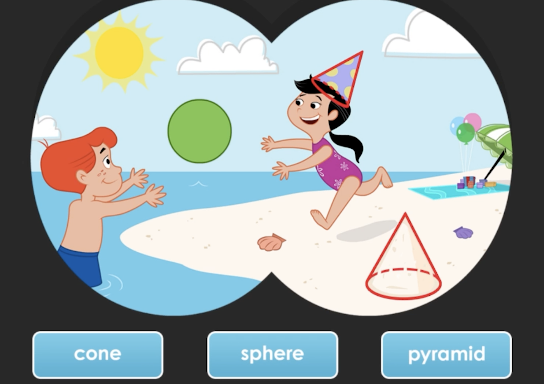 Screen capture of a fun Shawna's 3D Shape Hunt, preschool and kindergarten math game on ABCmouse.com. 