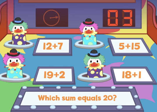 Screen shot of a fun math carnival game called Ivan's Math Masher from ABCmouse.com. 