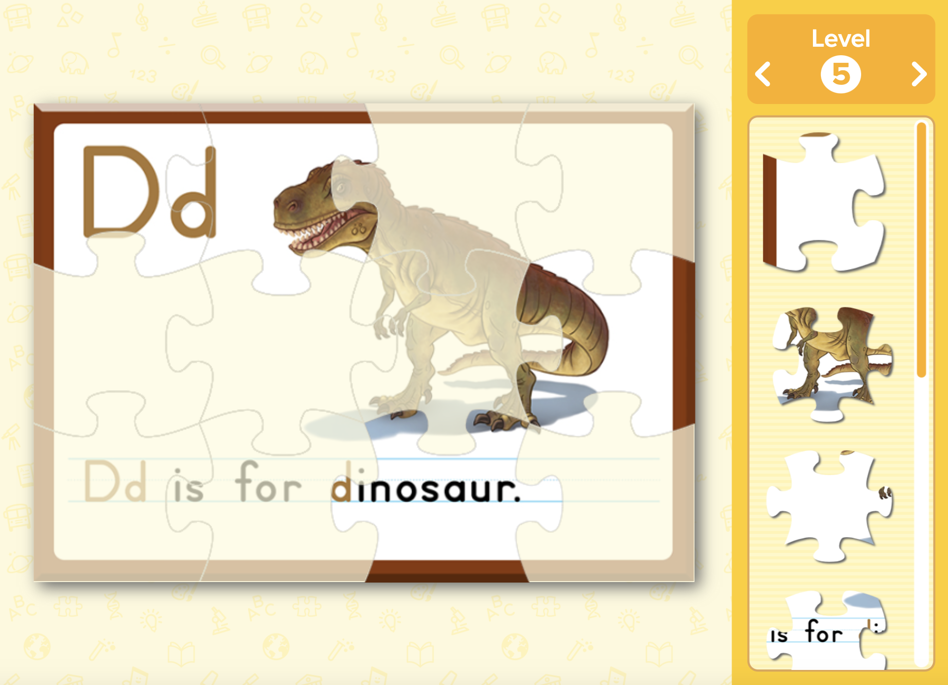 D is for dinosaur free fun puzzle game. 