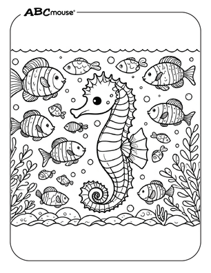 Free printable seahorse coloring page from ABCmouse.com. 