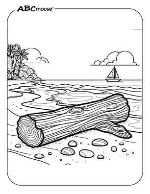 Log on the beach free coloring page from ABCmouse.com.