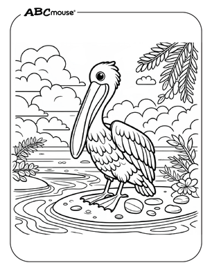 Pelican on the beach free coloring page from ABCmouse.com.