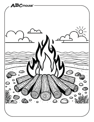 Fire on the beach free coloring page from ABCmouse.com.