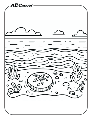 Sand dollar on the beach free coloring page from ABCmouse.com.