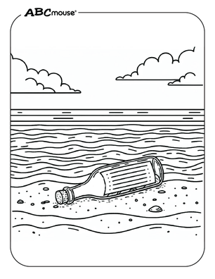 Bottle on the beach free coloring page from ABCmouse.com.