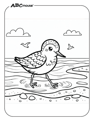 Bird on the beach free coloring page from ABCmouse.com.