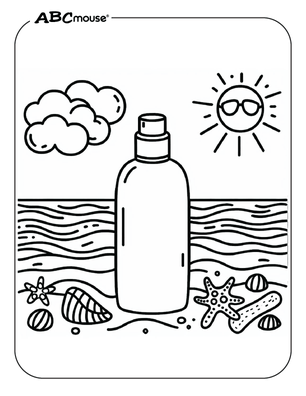 Bottle on the beach free coloring page from ABCmouse.com.