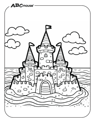 Sand castle on the beach free coloring page from ABCmouse.com.