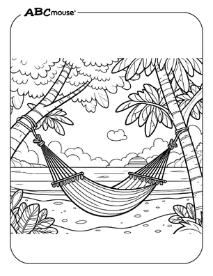 Hammock on the beach free coloring page from ABCmouse.com.