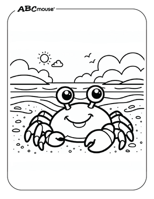 Crab on the beach free coloring page from ABCmouse.com.