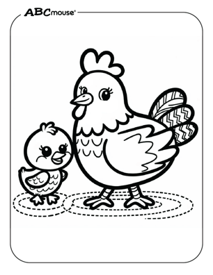 Free printable chicken coloring book page from ABCmouse.com. 