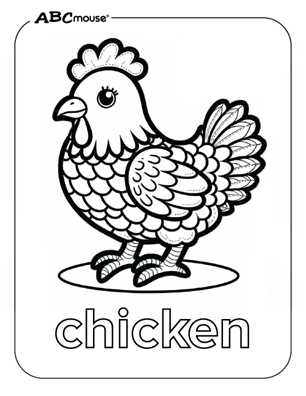 Free printable chicken coloring book page from ABCmouse.com. 