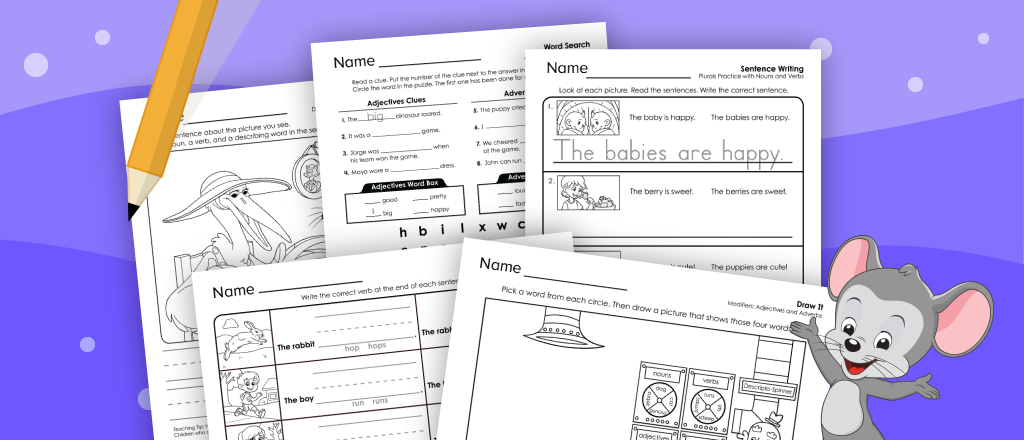 Free printable noun, verb, and adverb worksheets from ABCmouse.com. 