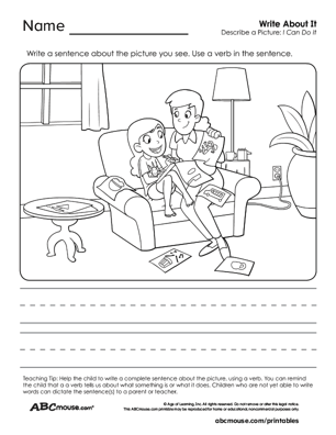 Free printable verb worksheet from ABCmouse.com. 