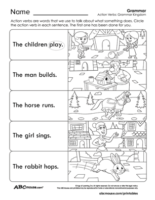 Free printable verb worksheet from ABCmouse.com. 