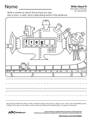 Free printable noun, verb, and adverb worksheet from ABCmouse.com. 