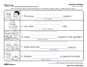 Free printable noun, verb, and adverb worksheet from ABCmouse.com. 