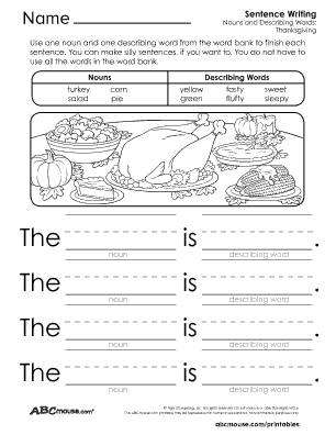 Free printable noun, verb, and adverb worksheet from ABCmouse.com. 