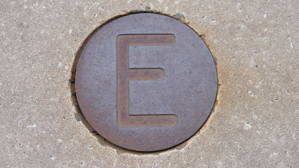 Letter e in concrete. 