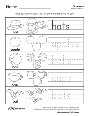 Free printable noun worksheet for kids from ABCmouse.com. 