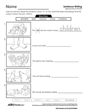 Free printable noun worksheet for kids from ABCmouse.com. 