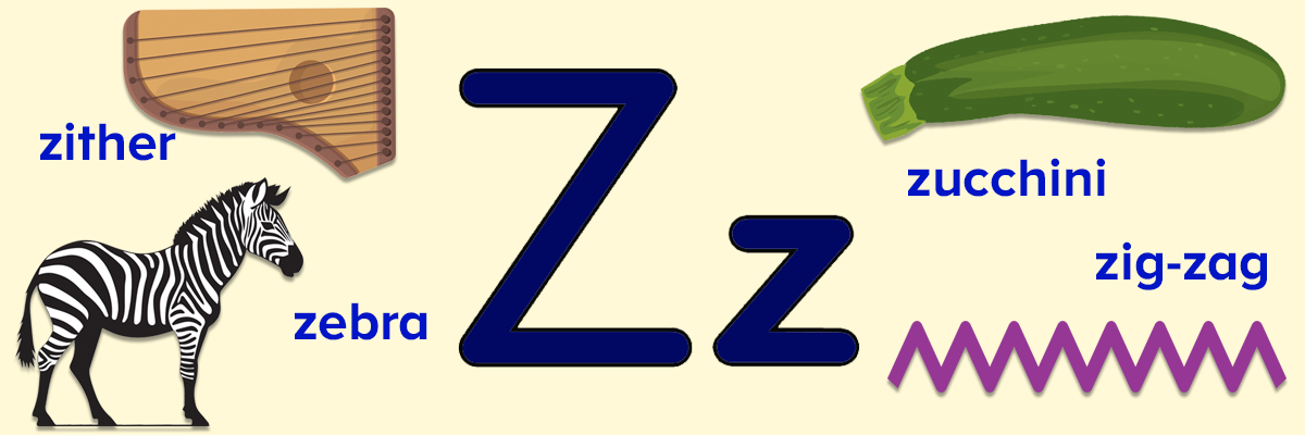 Letter Z words for kids free printable lists. 