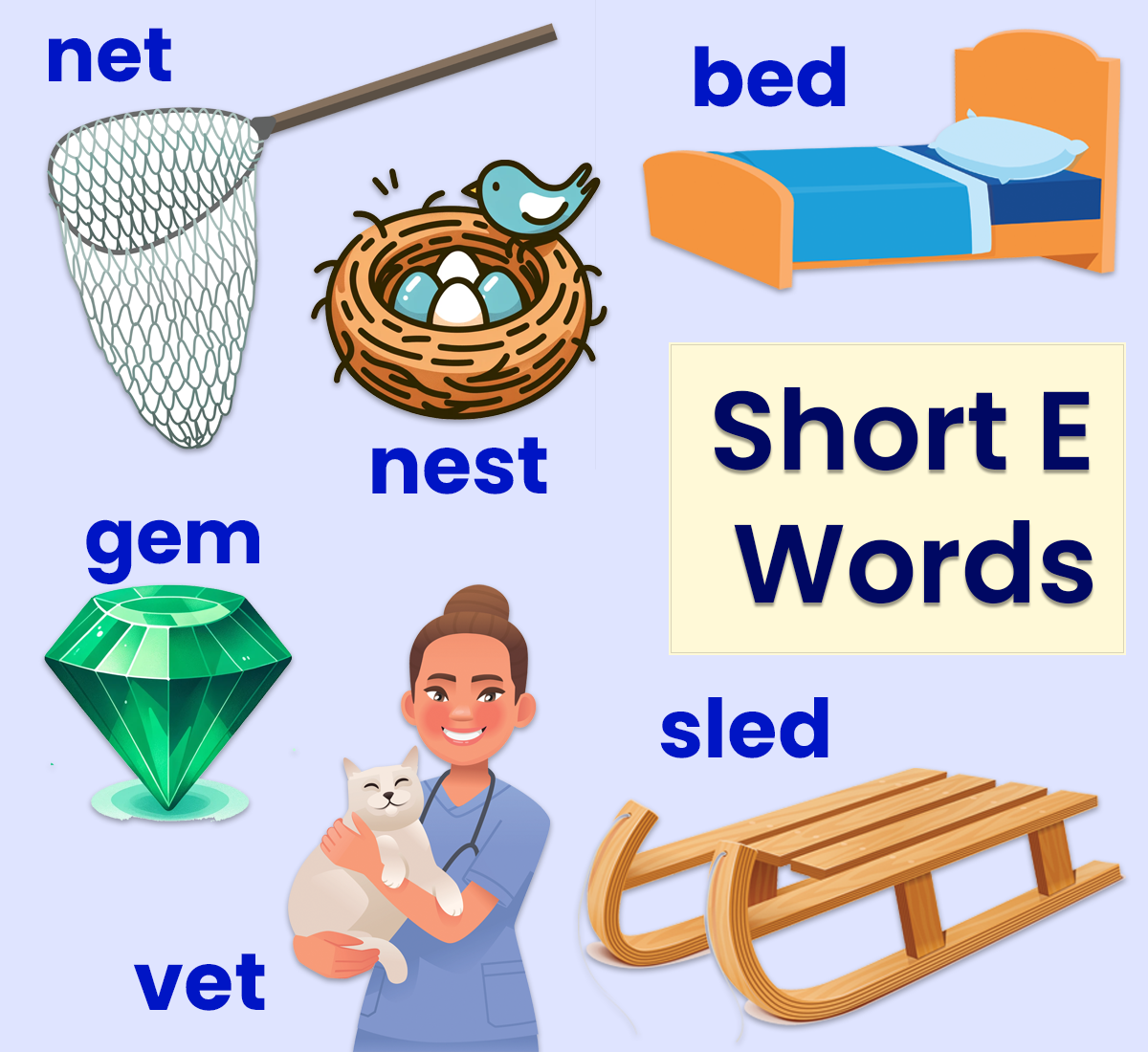 Short E words for kids. 