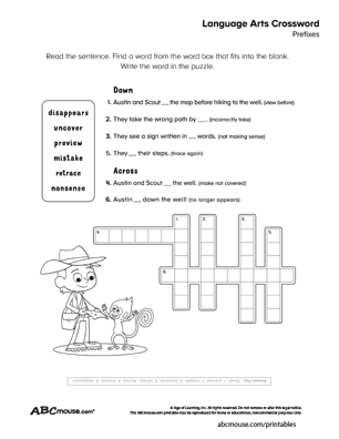 Free printable pre-fix and suffix worksheets from ABCmouse.com.