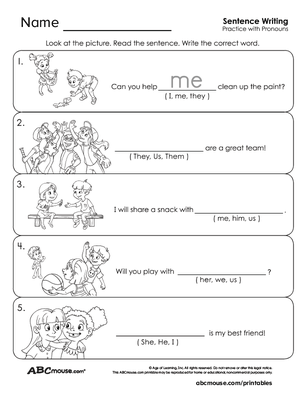 Free printable pronoun worksheet from ABCmouse.com. 