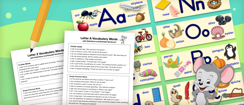 Free printable letter A-Z word lists for kids from ABCmouse.com. 