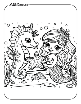 Free printable mermaid coloring page from ABCmouse.com. 