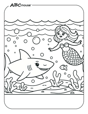 Free printable mermaid coloring page from ABCmouse.com. 