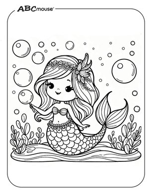 Free printable mermaid coloring page from ABCmouse.com. 