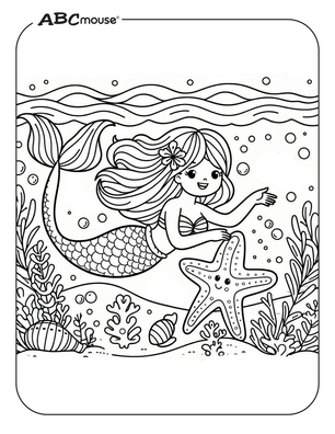 Free printable mermaid coloring page from ABCmouse.com. 