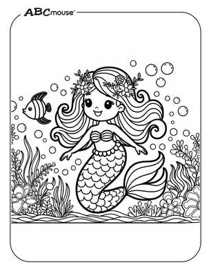 Free printable mermaid coloring page from ABCmouse.com. 