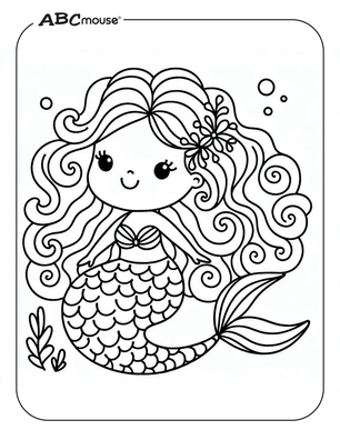 Free printable mermaid coloring page from ABCmouse.com. 