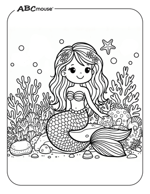 Free printable mermaid coloring page from ABCmouse.com. 