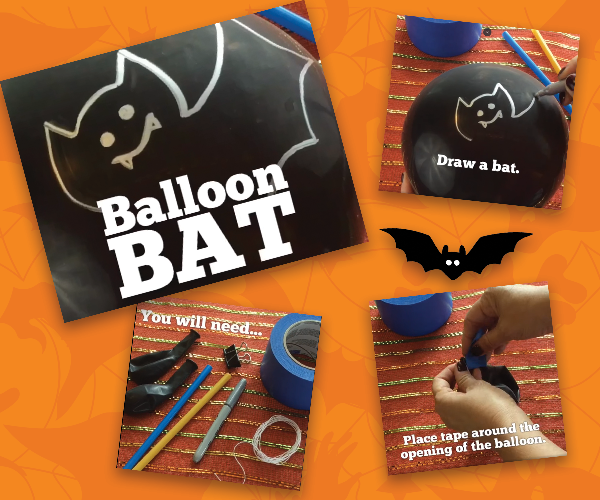 Fun free balloon bat Halloween craft  for kids from ABCmouse.com. 