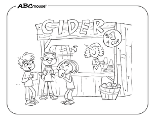 Free printable Fall cider coloring page from ABCmouse.com.