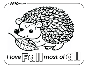 Free printable I love Fall  most of all coloring page from ABCmouse.com.