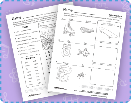 Free printable compound word worksheets from ABCmouse.com. 