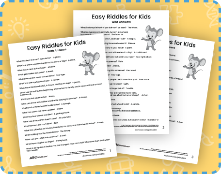 Free printable easy riddles for kids to solve. Print with or without answers. 