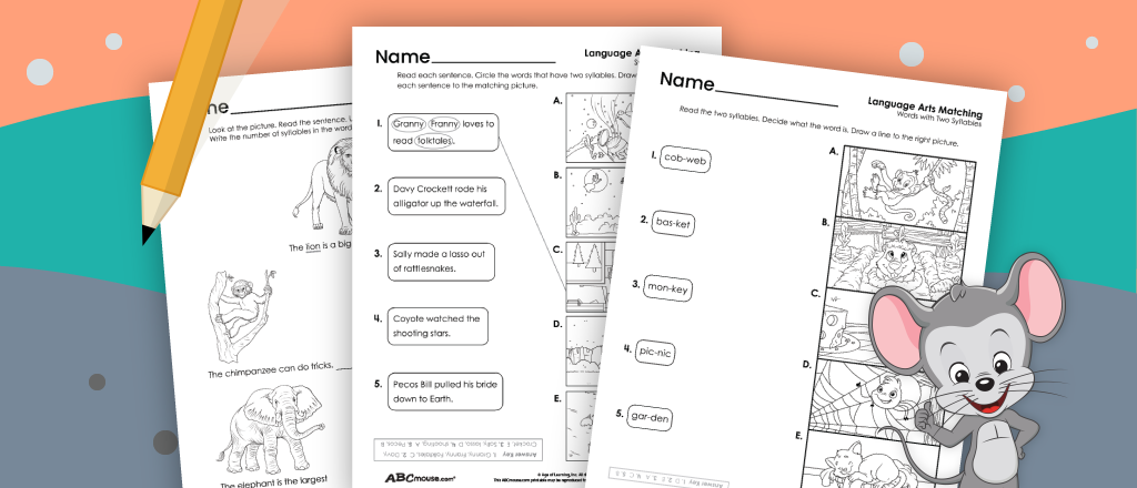 Free printable syllable worksheets from ABCmouse.com. 