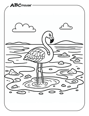 Cute flamingo coloring page from ABCmouse.com. 