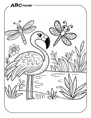 Cute flamingo coloring page from ABCmouse.com. 