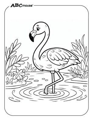 Cute flamingo coloring page from ABCmouse.com. 